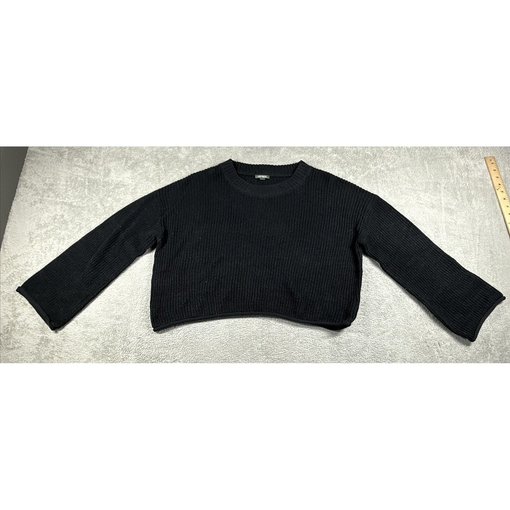 Wild Fable Women's Cropped Long Bell Sleeve Rib-Knit Sweater Black Size XL - Picture 2 of 9